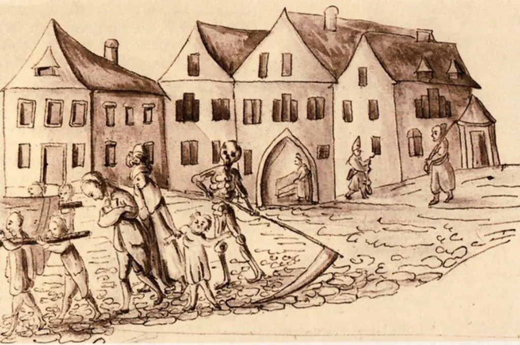 "Das schreckliche Nervenfieber", Basel 1814, Tuschzeichnung vermutlich von Jeremias Burckhardt