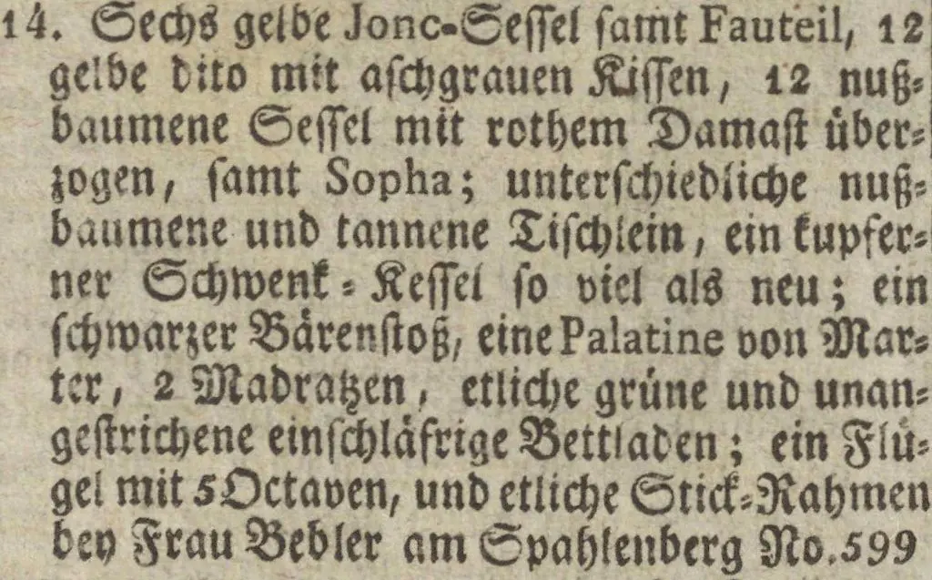 Anzeige der Frau Bebler im Basler Avisblatt vom 22.12.1808