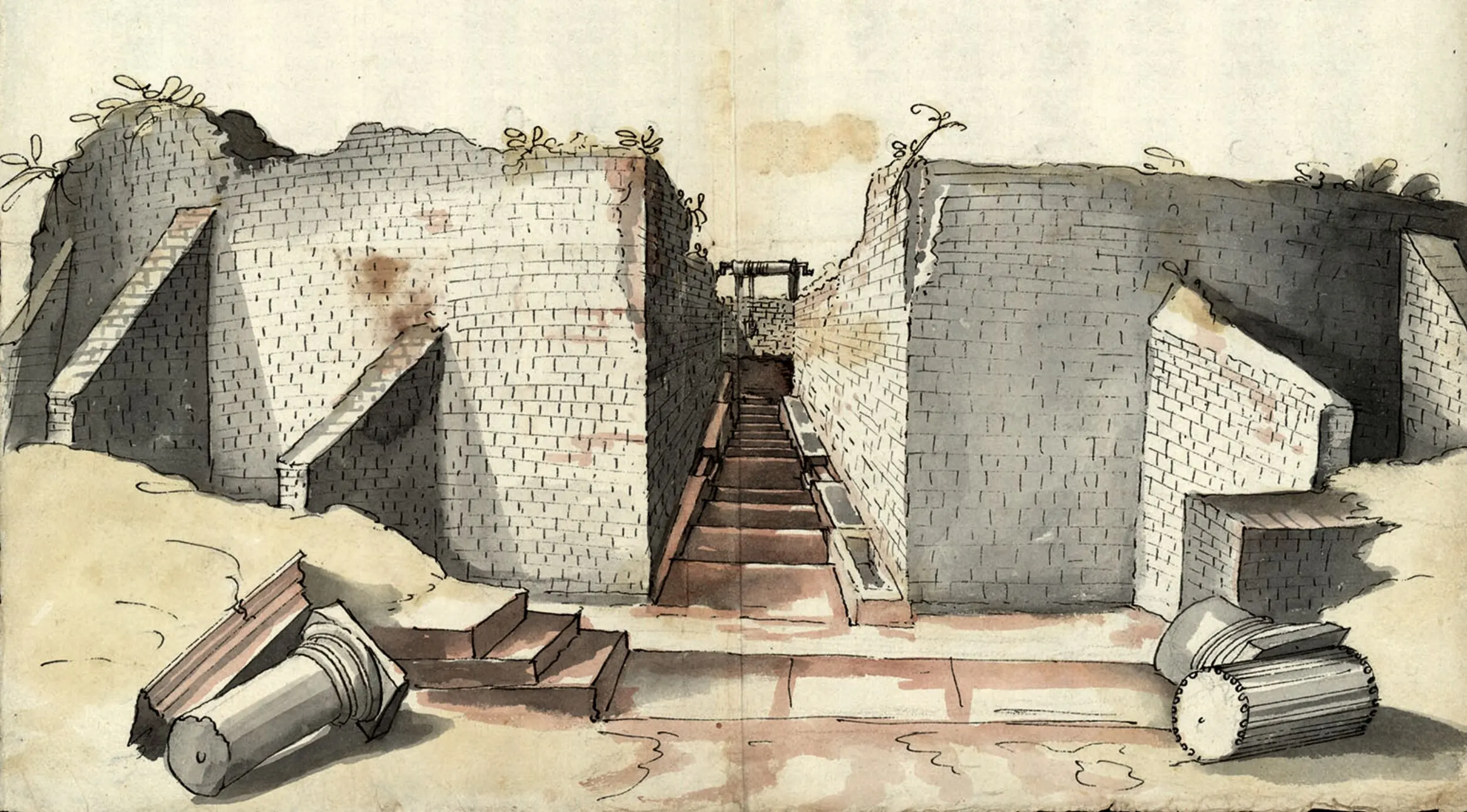 Aquarell mit Eingangskorridor (vomitorium)