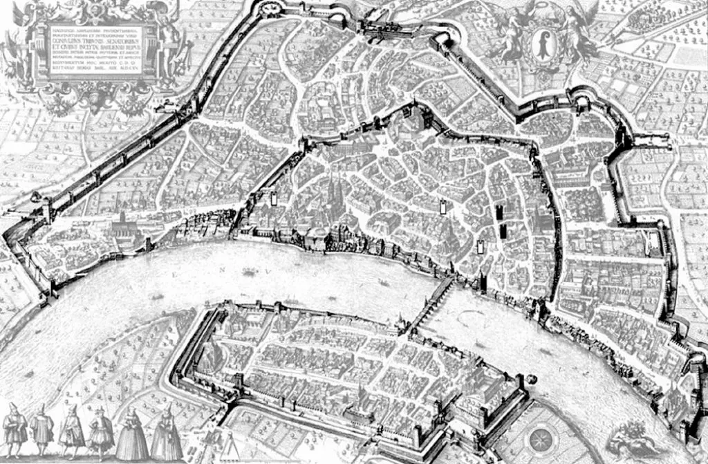 Auf dem Merianplan zählt man entlang der äusseren Stadtmauer vierzig Türme