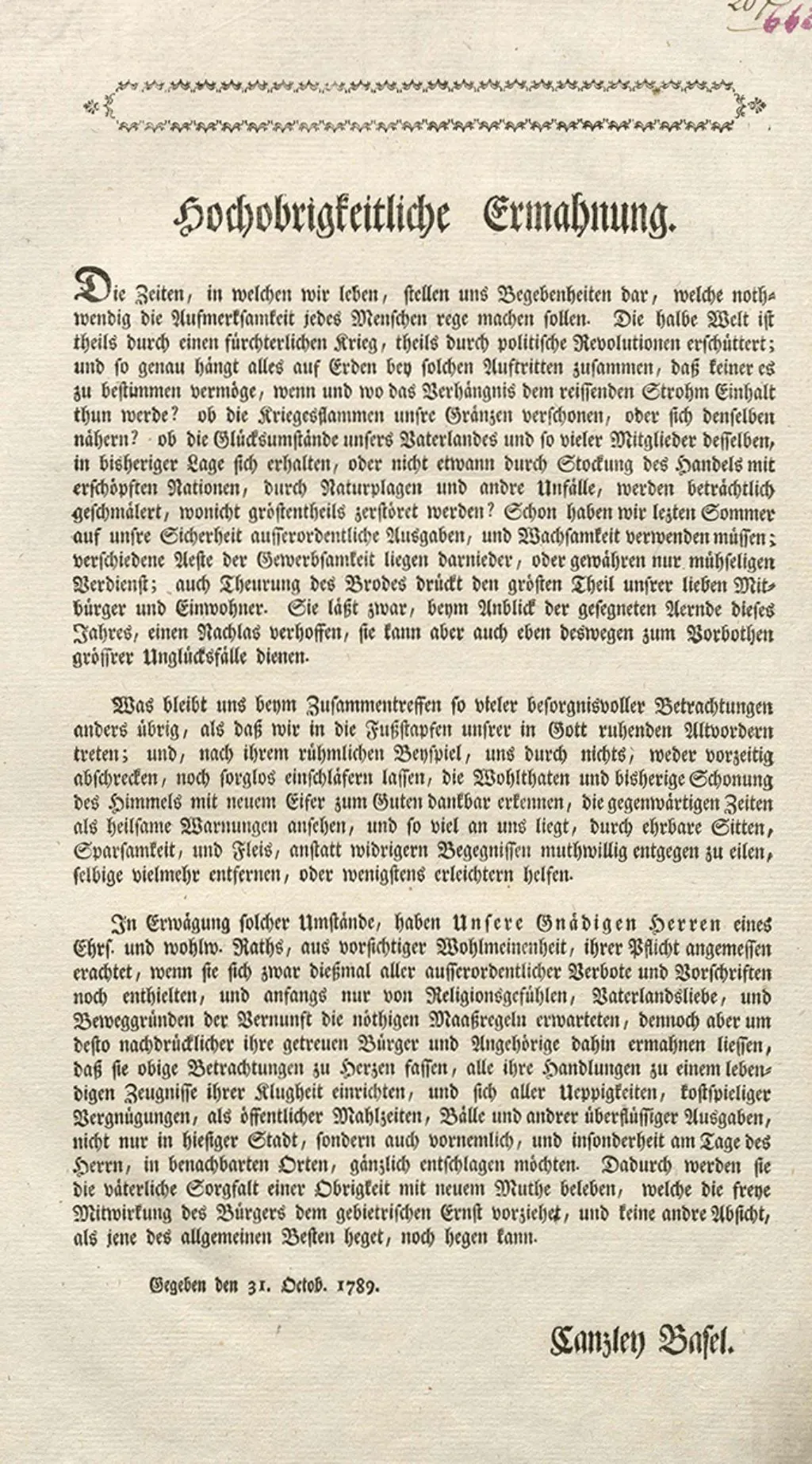 Mandat vom 31.10.1789