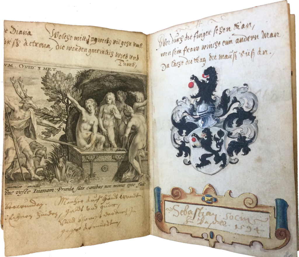 Das Freundschaftsalbum - ein sogenanntes "Stammbuch" - von Jacob Götz mit einem Eintrag von Sebastian Socin