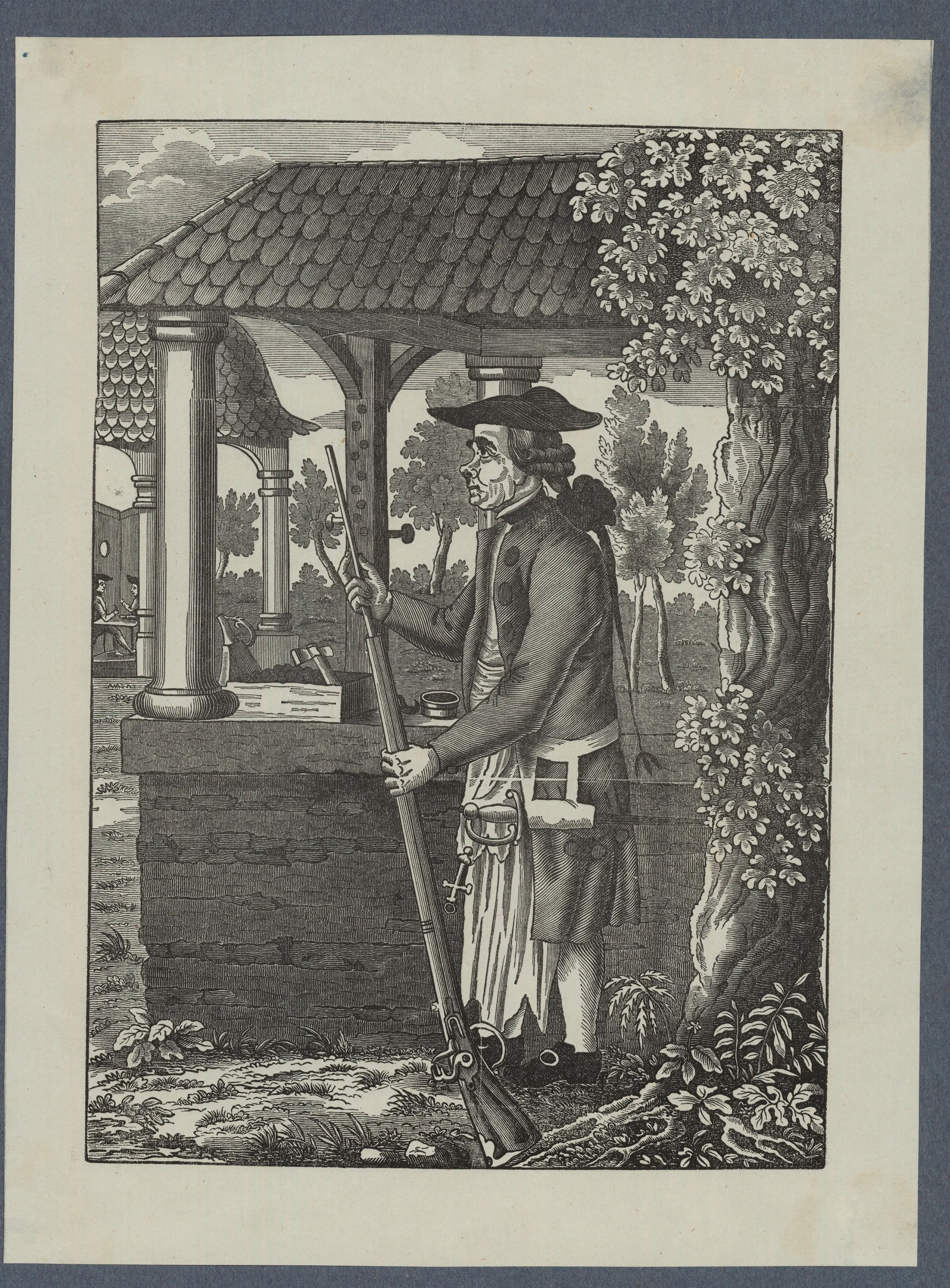 Der schwarz-weisse Kupferstich zeigt den Basler Büchsenschmied Jakob Engler im Profil. Es wurde auf einem mittlerweile vergilbten Papier gedruckt. Er hält eine Büchse in den Händen. Sein Arbeitsplatz befindet sich im Freien, ist aber überdacht. Im Hintergrund sind zwei weitere Personen an einem Tisch sitzend abgebildet.