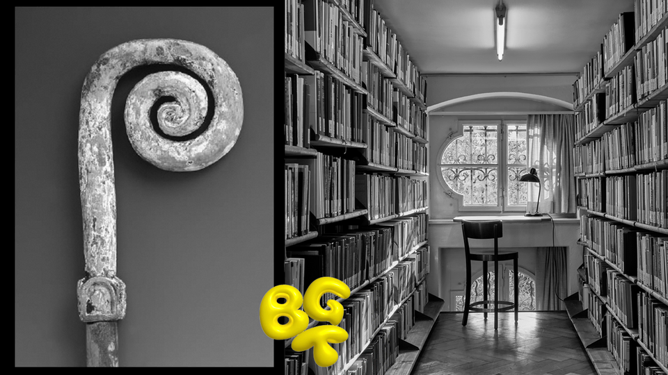 Bildcollage mit Fotographie der Universitätsbibliothek, dem Baselstab und dem Logo der Basler Geschichtstage.