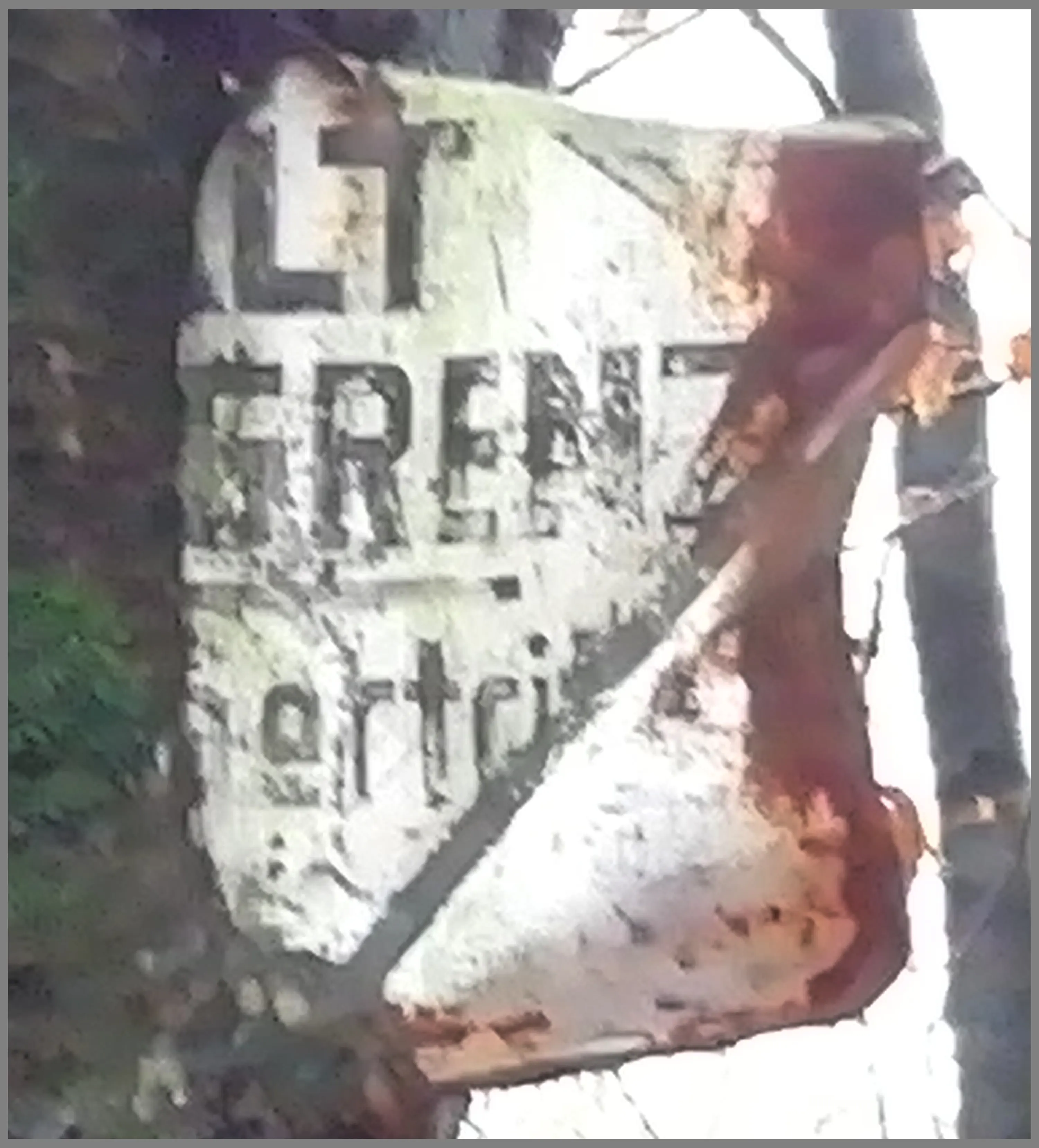 Fotografie mit Schild "Grenzübertritt verboten".