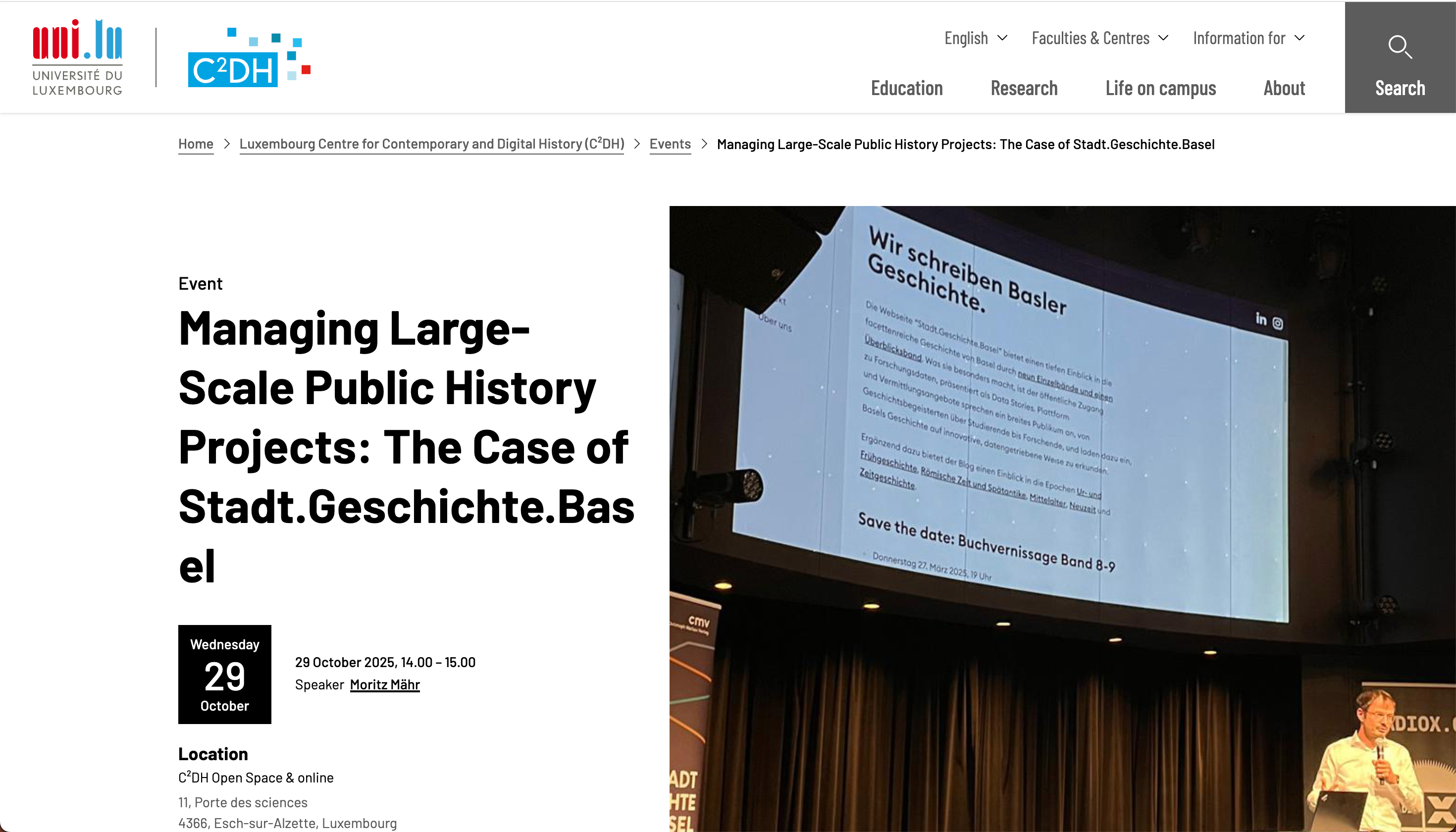 Screenshot der Uni.lu Eventseite.